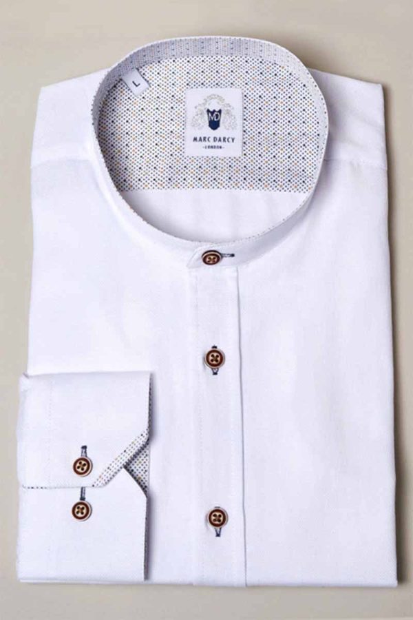 Archie_White-Tan White Grandad collar Shirt