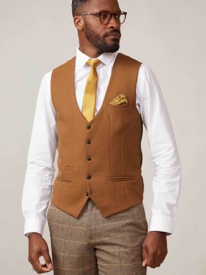 marc darcy kelvin deep tan waistcoat single breasted