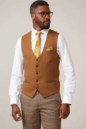 marc darcy kelvin deep tan waistcoat single breasted