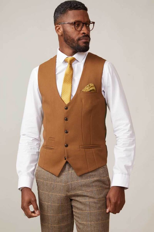 marc darcy kelvin deep tan waistcoat single breasted