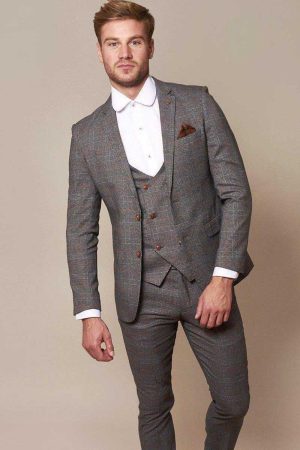 Marc Darcy Jenson Grey Check 3 Piece Suit