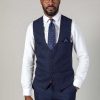 Marc Darcy Edison Navy Wine Check Waistcoat