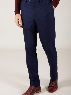 Navy wine Check Tailored trousers