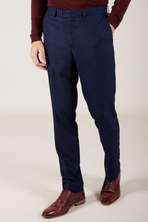 Navy wine Check Tailored trousers