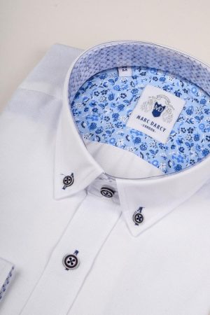 White dress shirt navy buttons