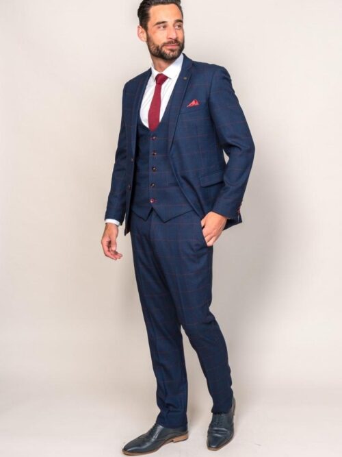 Marc Darcy Edison Wine Check 3 Piece Suit