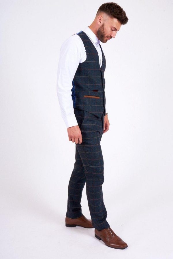 Marc Darcy Eton Blue Tweed Check Trousers