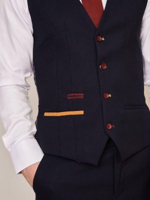 Close up detail navy JD4 Waistcoat