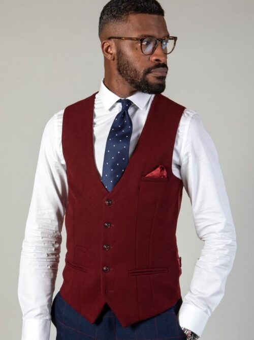 Marc Darcy Single Breasted Kelvin Waistcoat Wine