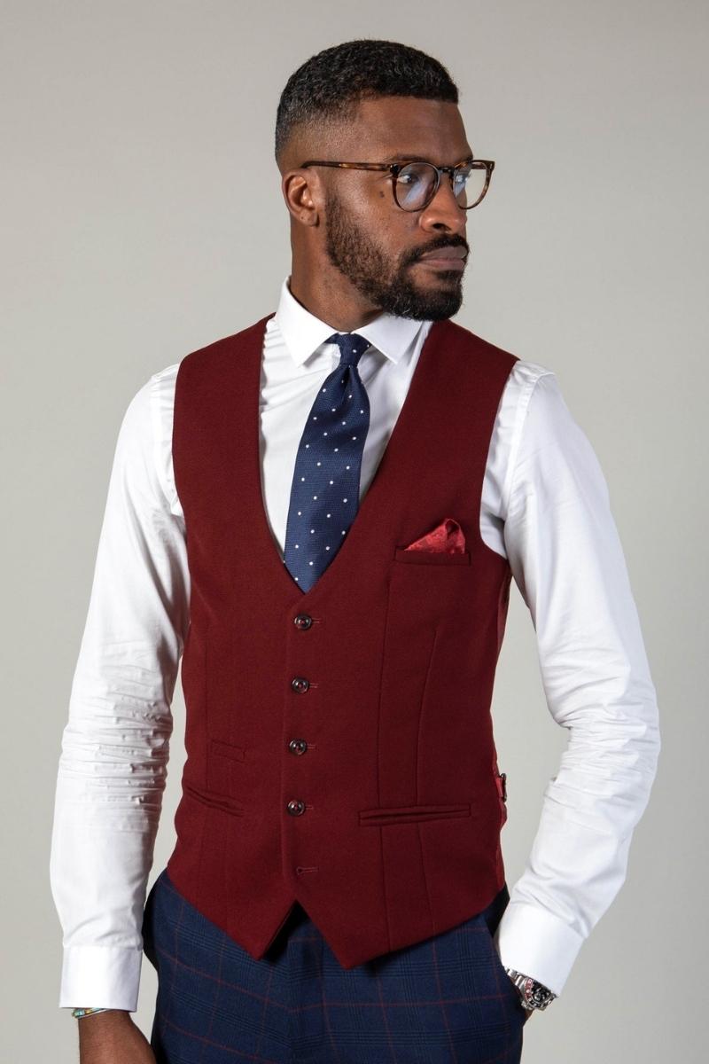 Marc Darcy Single Breasted Kelvin Waistcoat Wine