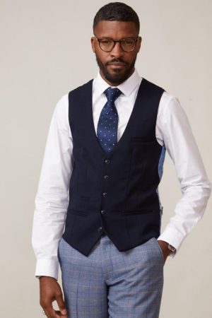 Marc Darcy Single Breasted Kelvin Navy Waistcoat
