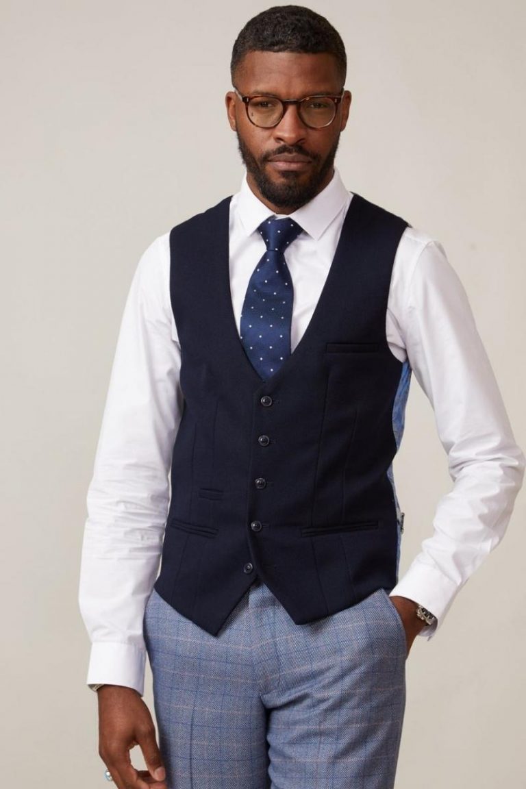 Marc Darcy Single Breasted Kelvin Navy Waistcoat