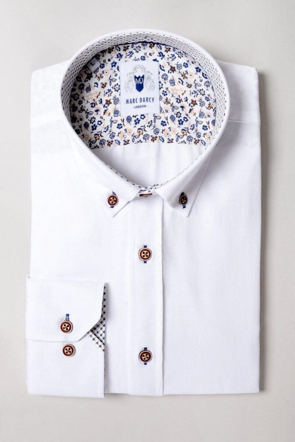 Marc Darcy Charlie White Suit Shirt with Tan Buttons Main
