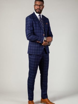 3 piece navy check suit_marc darcy chigwell