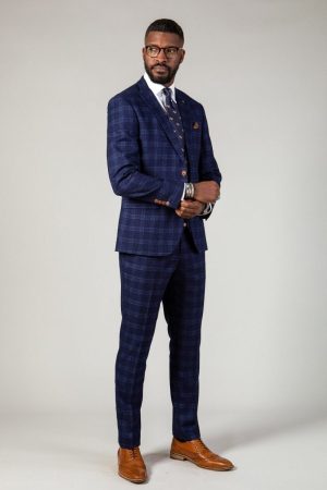 3 piece navy check suit_marc darcy chigwell