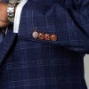 Blue Check Blazer with Tan Button Detail