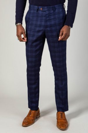 Marc Darcy Chigwell Navy Check Suit Trousers