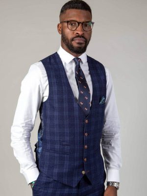 Marc Darcy Chigwell Navy Check Waistcoat