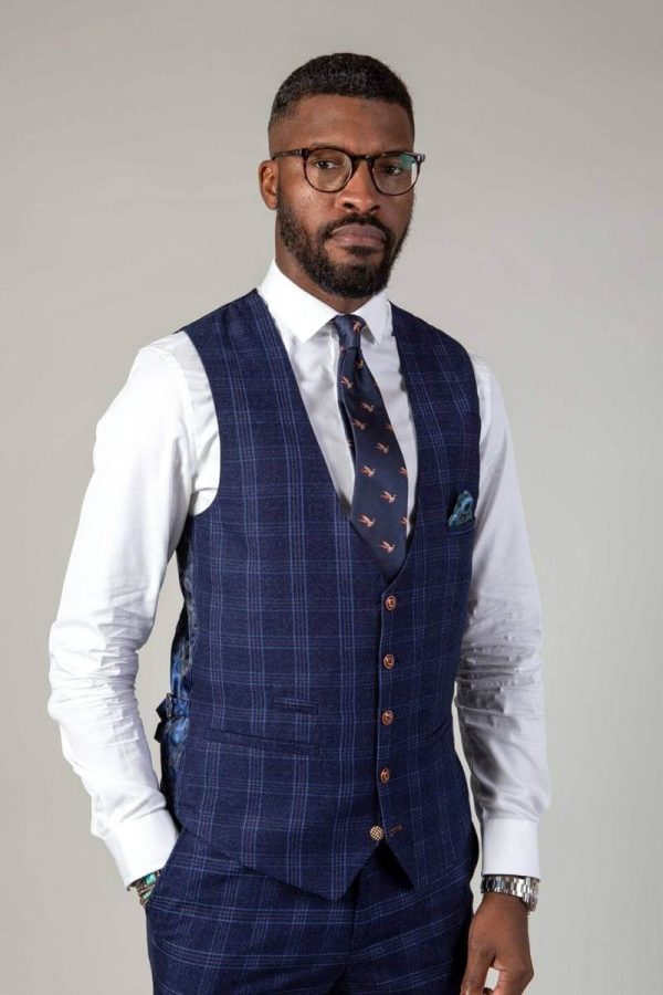 Marc Darcy Chigwell Navy Check Waistcoat