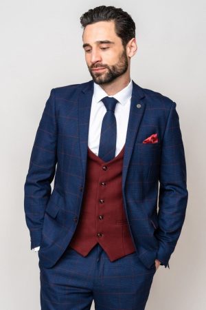 Navy Marc darcy suit contrast waistcoat