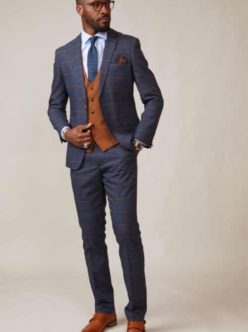 Marc Darcy Jenson Marine Suit - Tan Waistcoat