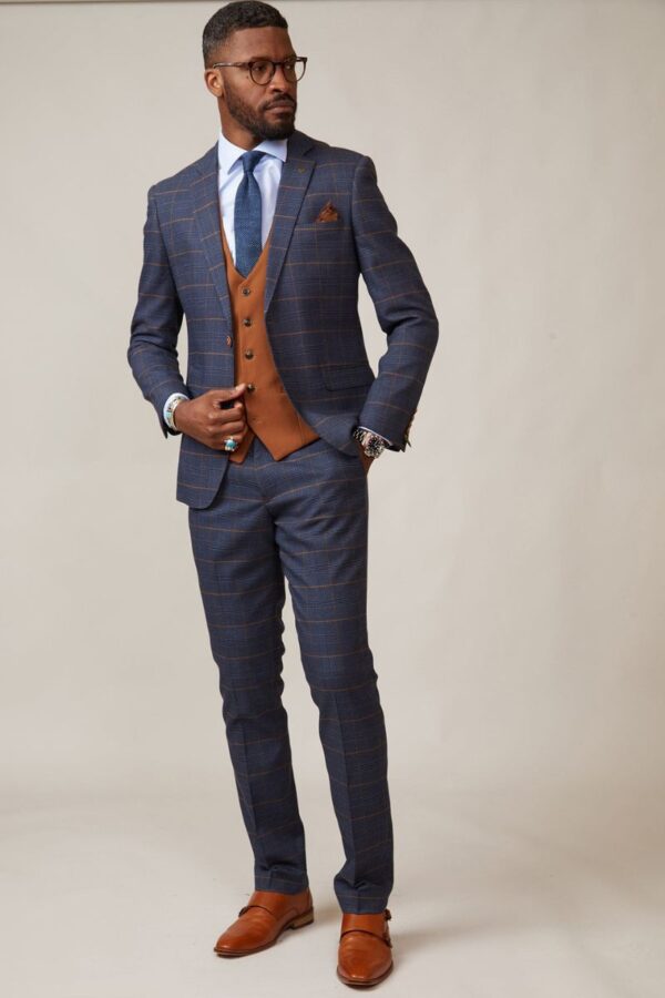 Marc Darcy Jenson Marine Suit - Tan Waistcoat