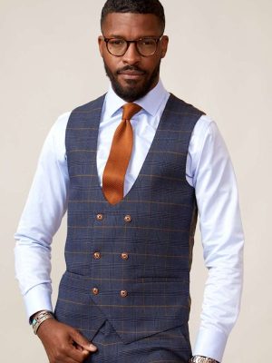 Marc Darcy Jenson Marine Blue double breasted waistcoat