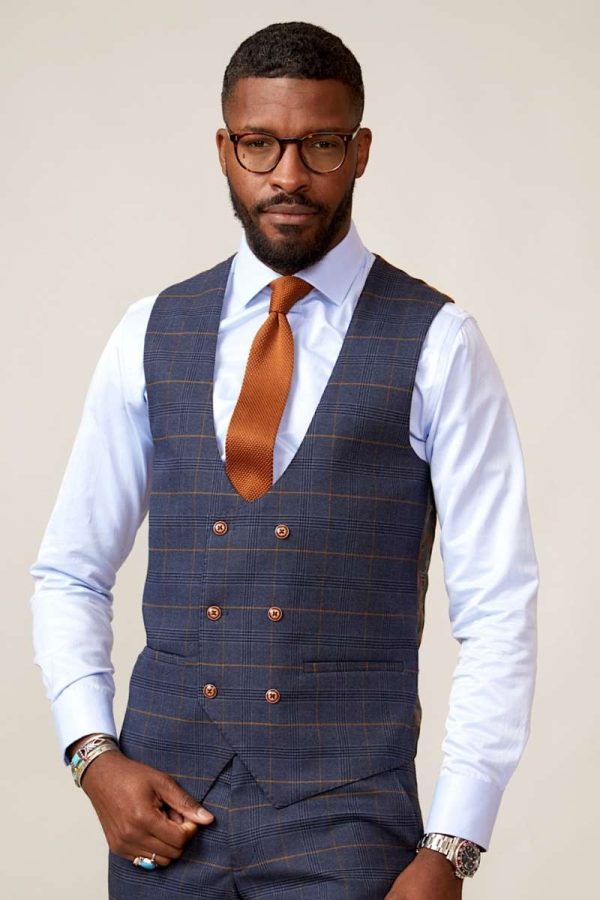 Marc Darcy Jenson Marine Blue double breasted waistcoat