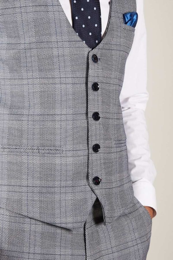 Single Breasted Grey Check waistcoat_Marc Darcy Suits