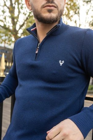 Close up blue depths 1/4 zip knitwear