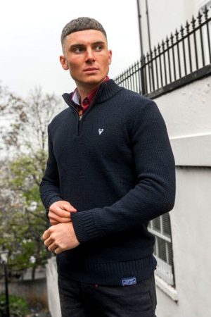 Scott Ellis Morcombe Navy 1/4 Zip Knit_Outfit Inspiration