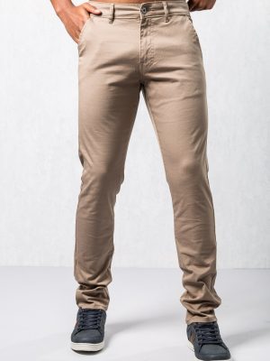 Enzo Slim Fit Stretch Beige Chinos - Mens Trousers