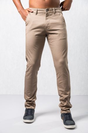 Enzo Tapered Fit Stretch Beige Chino Trousers