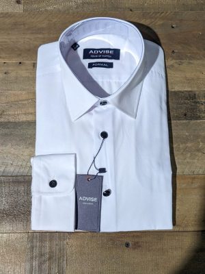 Advise Classic Fit White Dress Shirt - Black Buttons