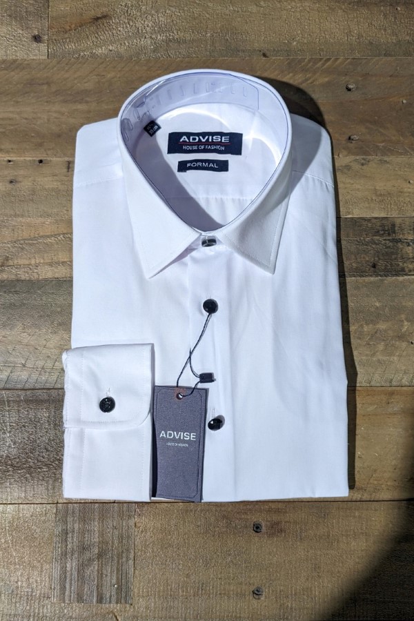 Advise Classic Fit White Dress Shirt - Black Buttons