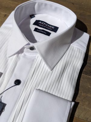 Pleated finish white suit shirt