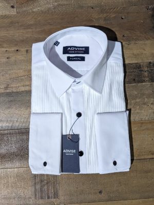 Advise White Pleated Front Dress Shirt - Double Cuff