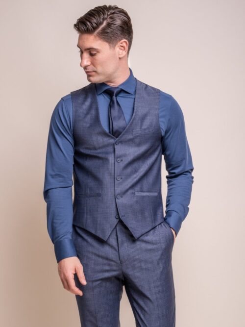 House of Cavani Bond Navy Check Waistcoat