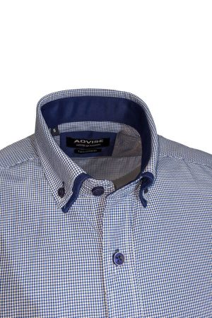 Men's Gingham Long Sleeve Shirt with Double Collar