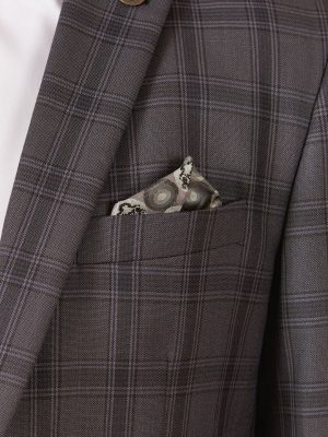 Grey check designer blazer with pocket square