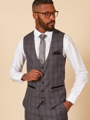 Marc Darcy Jose Grey Check Waistcoat