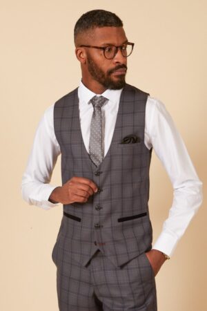 Marc Darcy Jose Grey Check Waistcoat