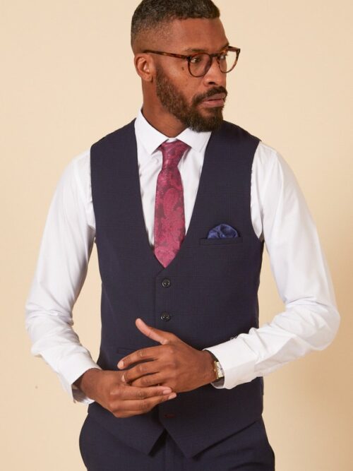 Marc Darcy Bromley Navy Check Waistcoat