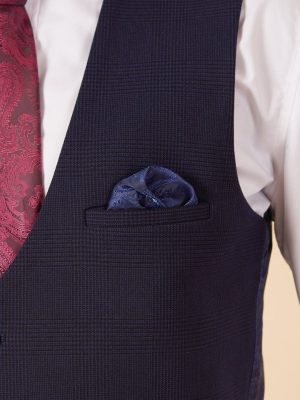 navy check waistcoat with pocket square