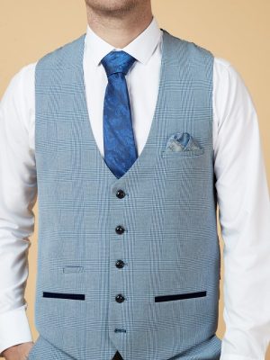 Marc Darcy Bromley Sky Blue Check Waistcoat