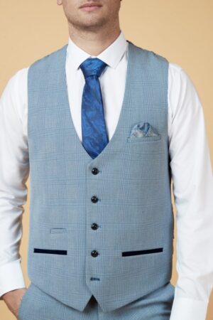 Marc Darcy Bromley Sky Blue Check Waistcoat