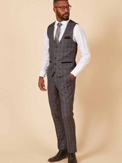 Grey check pants and waistcoat