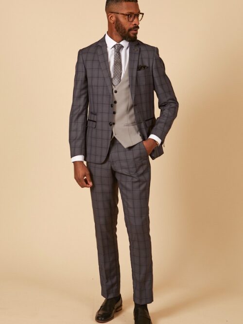 Marc Darcy Jose Check Suit with Kelvin Silver Waistcoat