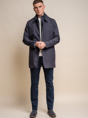 House of Cavani Brando Navy Mac Long Coat