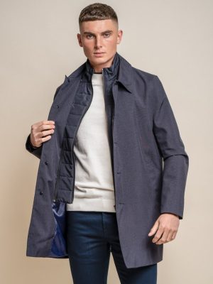 Mens navy winter coat with padded insert